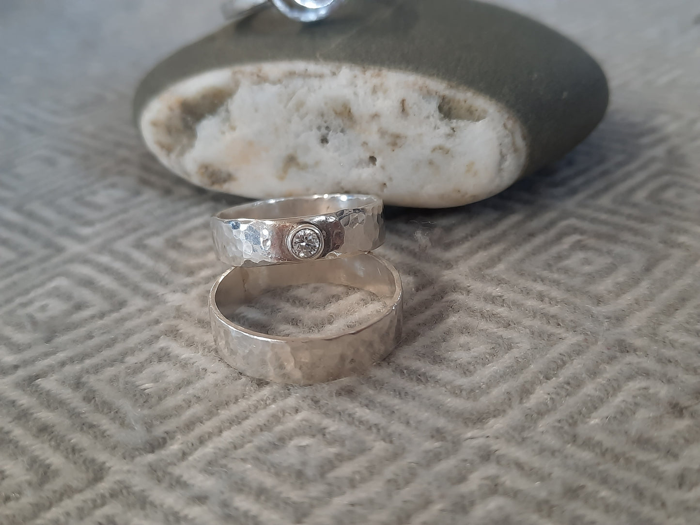 Simple Hammered Sterling Silver Ring with Cubic Zirconia