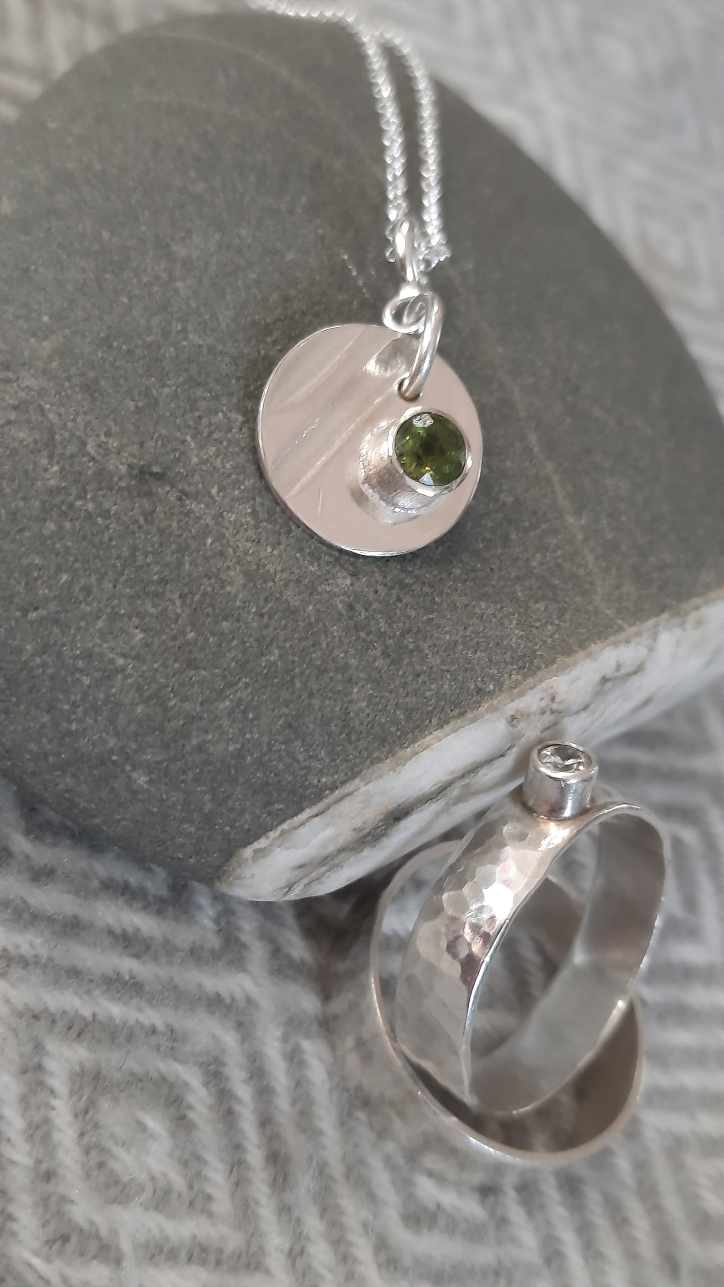 Sterling SIlver Green Tourmaline Charm & Chain