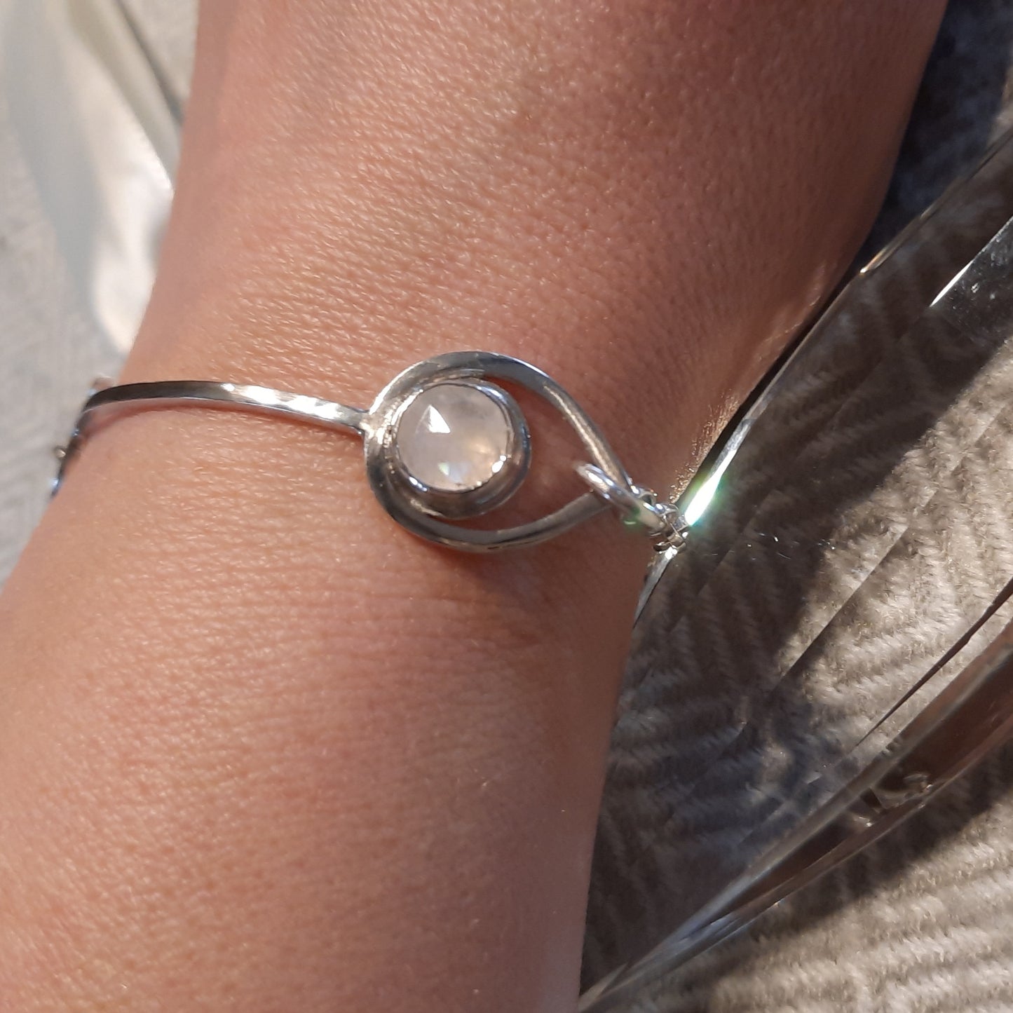 Silver Teardrop and Faceted Moonstone bracelel