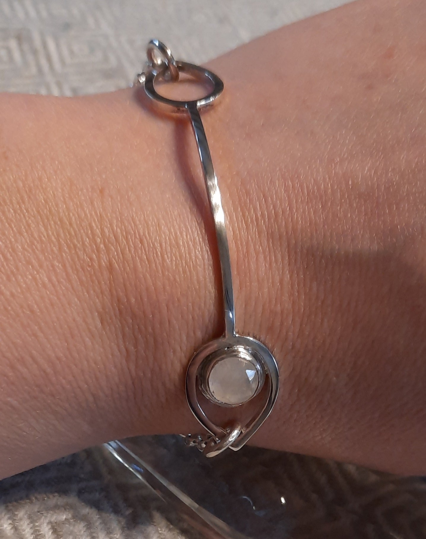 Silver Teardrop and Faceted Moonstone bracelel