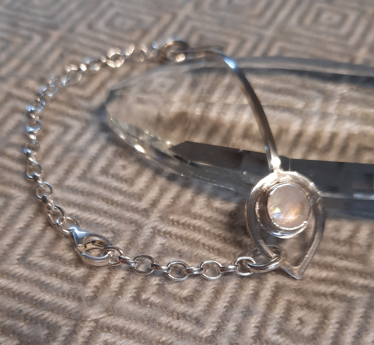 Silver Teardrop and Faceted Moonstone bracelel