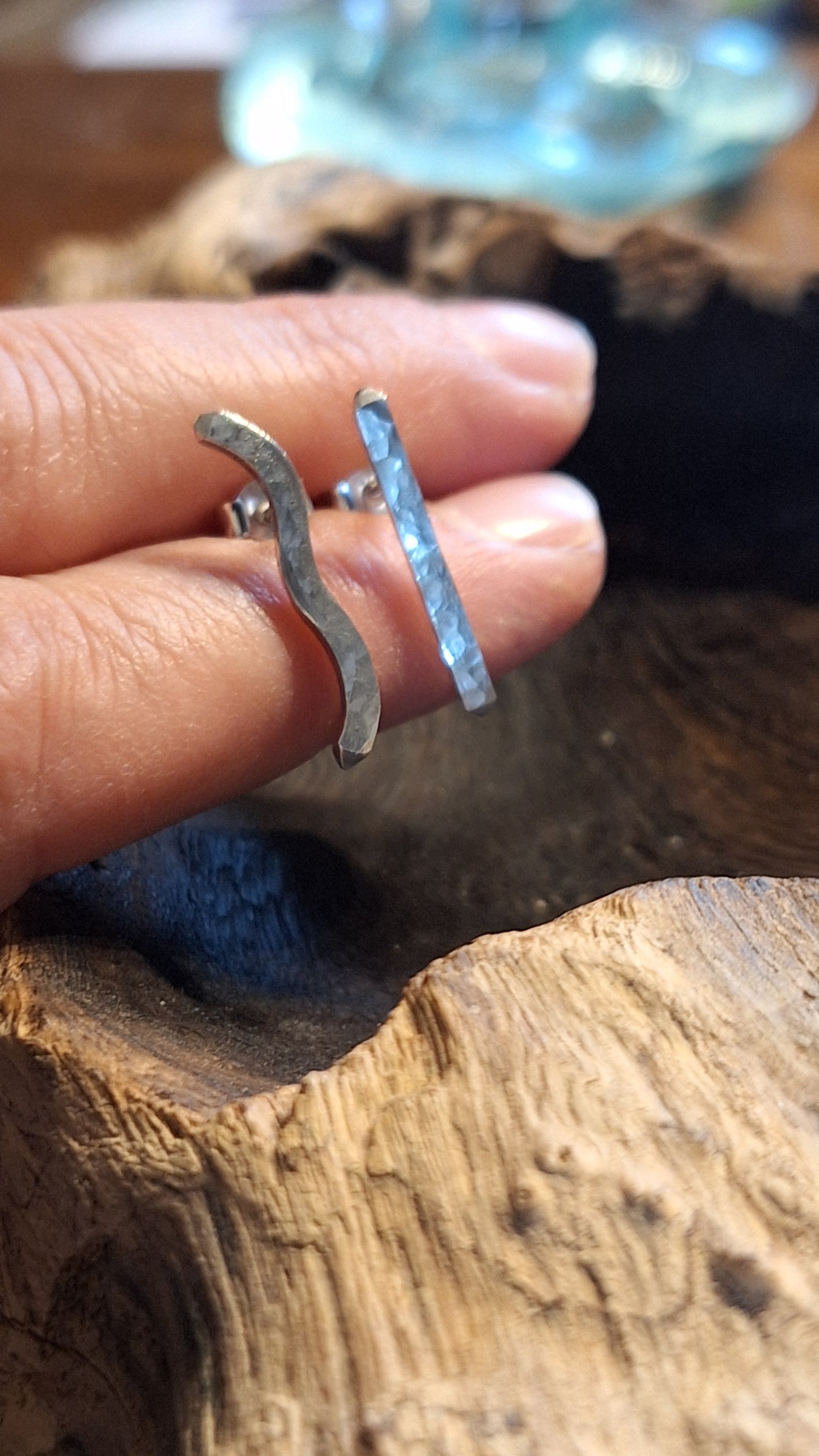 Odd Hammered Sterling Silver Earrings