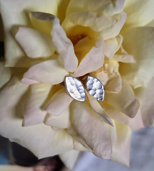 Marquise Hammered Sterling SIlver Stud Earrings