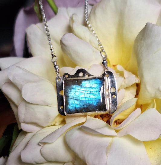 Square Labradorite Sterling SIlver Necklace